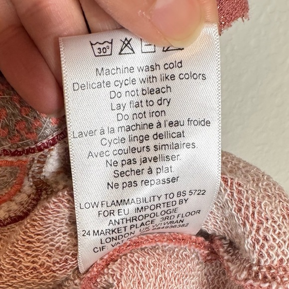 Chloe Oliver Anthropologie Embroidered Floral Sweatshirt Sz Large Boho Coral - Picture 7 of 9